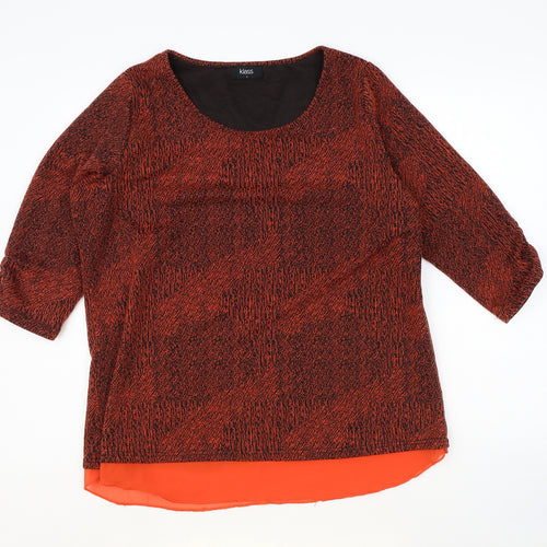Klass Womens Orange Geometric Polyester Basic Blouse Size L Round Neck