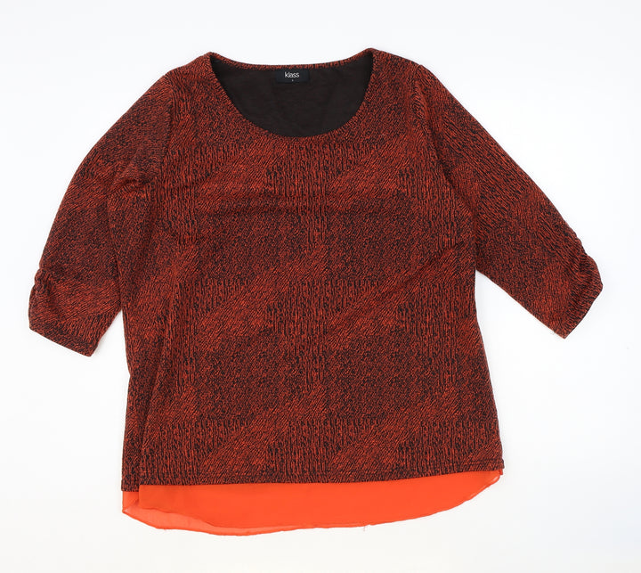 Klass Womens Orange Geometric Polyester Basic Blouse Size L Round Neck