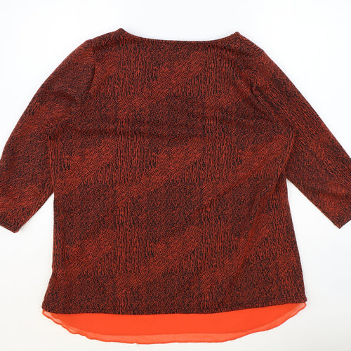 Klass Womens Orange Geometric Polyester Basic Blouse Size L Round Neck