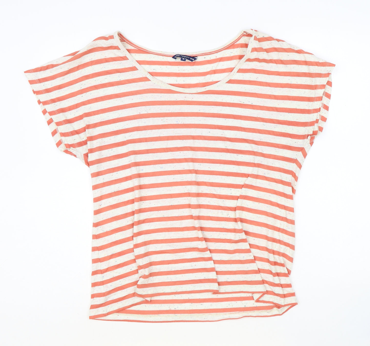 Store Twenty One Womens Red Striped Cotton Basic T-Shirt Size 16 Round Neck