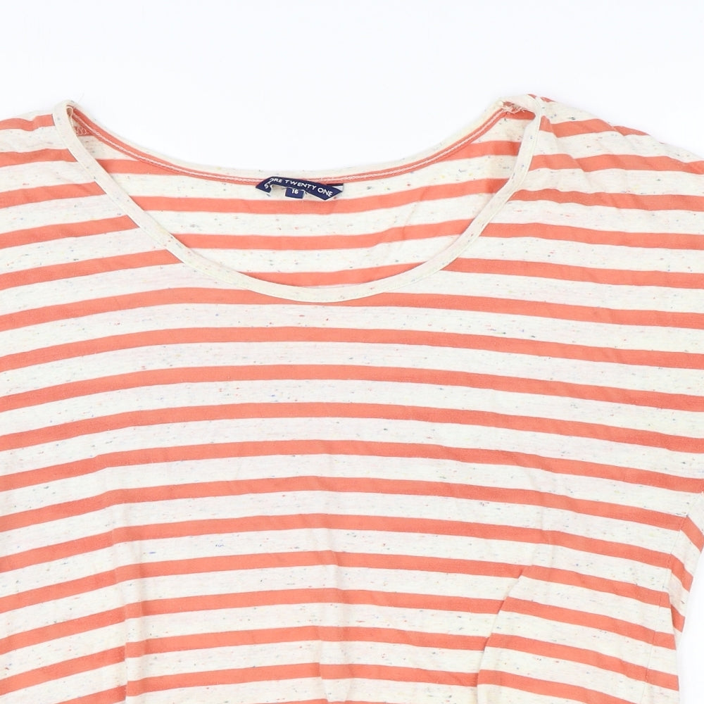 Store Twenty One Womens Red Striped Cotton Basic T-Shirt Size 16 Round Neck