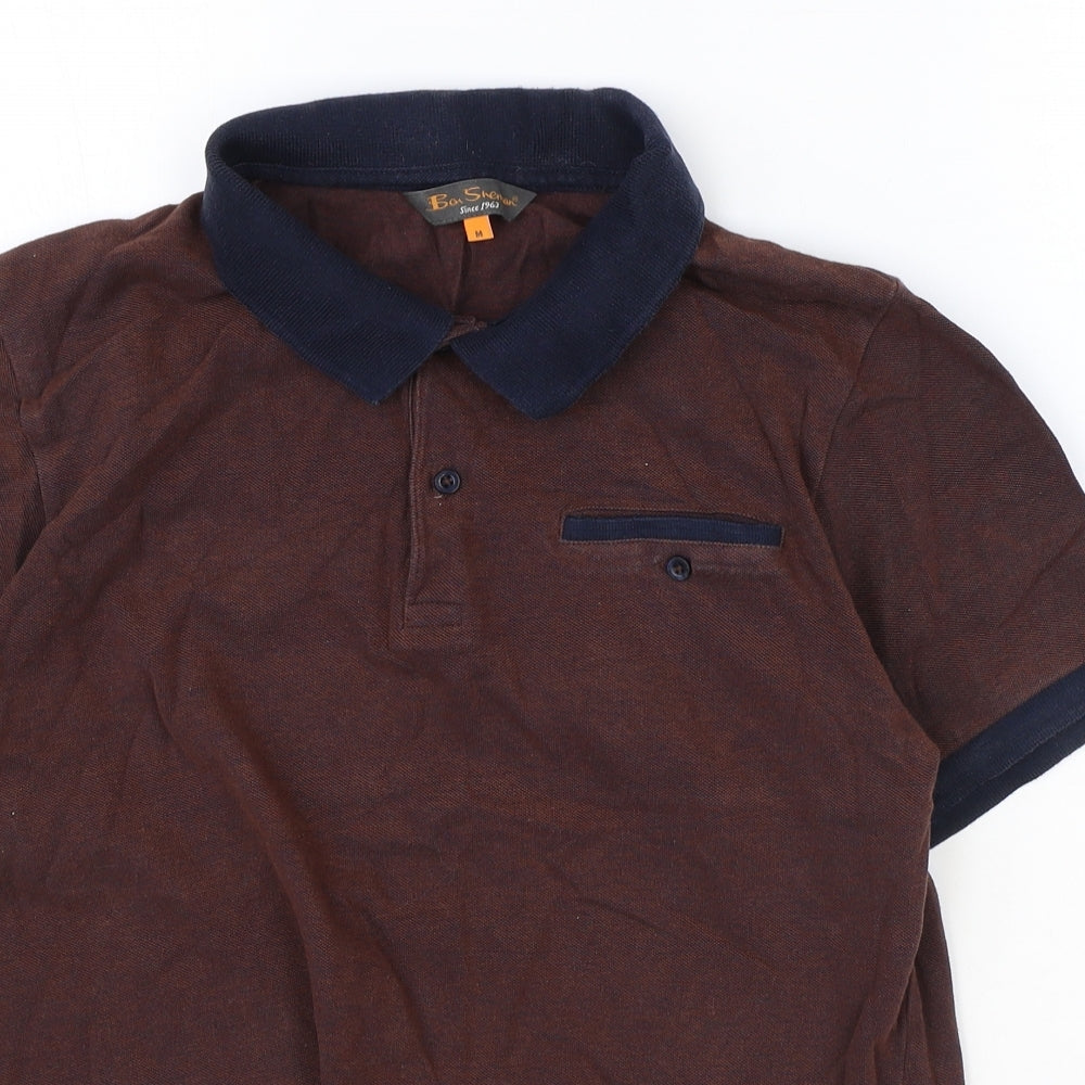 Ben Sherman Mens Red 100% Cotton Polo Size M Collared Button