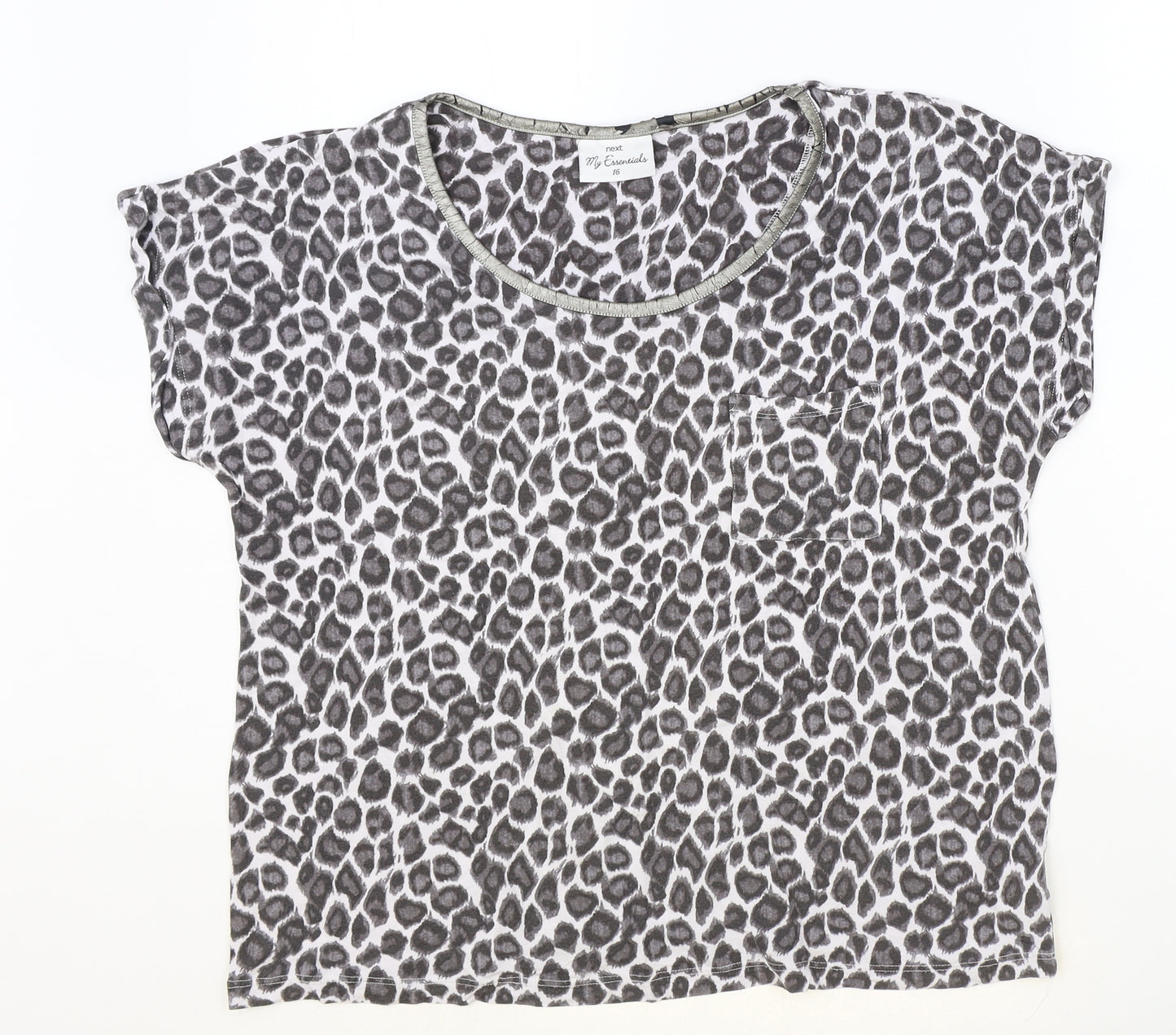 NEXT Womens Brown Animal Print Viscose Basic T-Shirt Size 16 Round Neck - Leopard Print