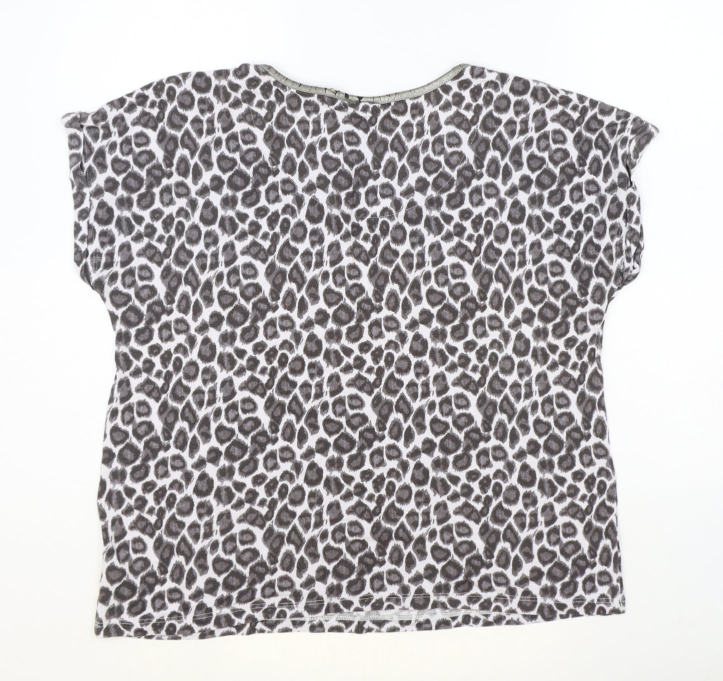 NEXT Womens Brown Animal Print Viscose Basic T-Shirt Size 16 Round Neck - Leopard Print