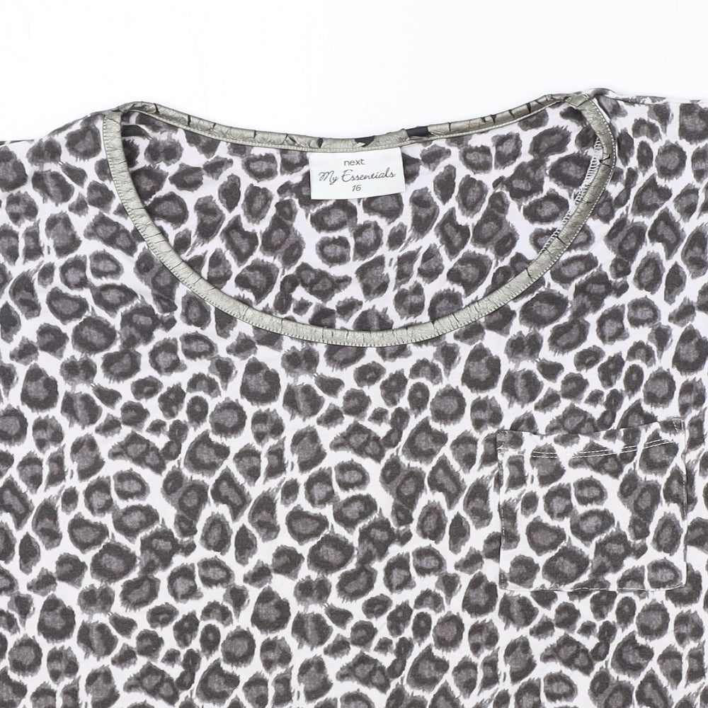 NEXT Womens Brown Animal Print Viscose Basic T-Shirt Size 16 Round Neck - Leopard Print