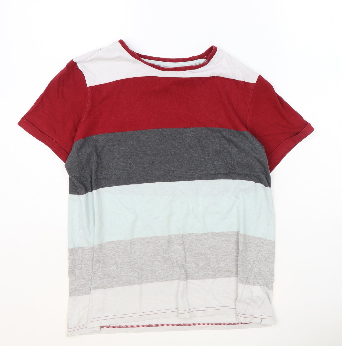 F&F Boys Multicoloured Striped Polyester Basic T-Shirt Size 11-12 Years Round Neck Pullover