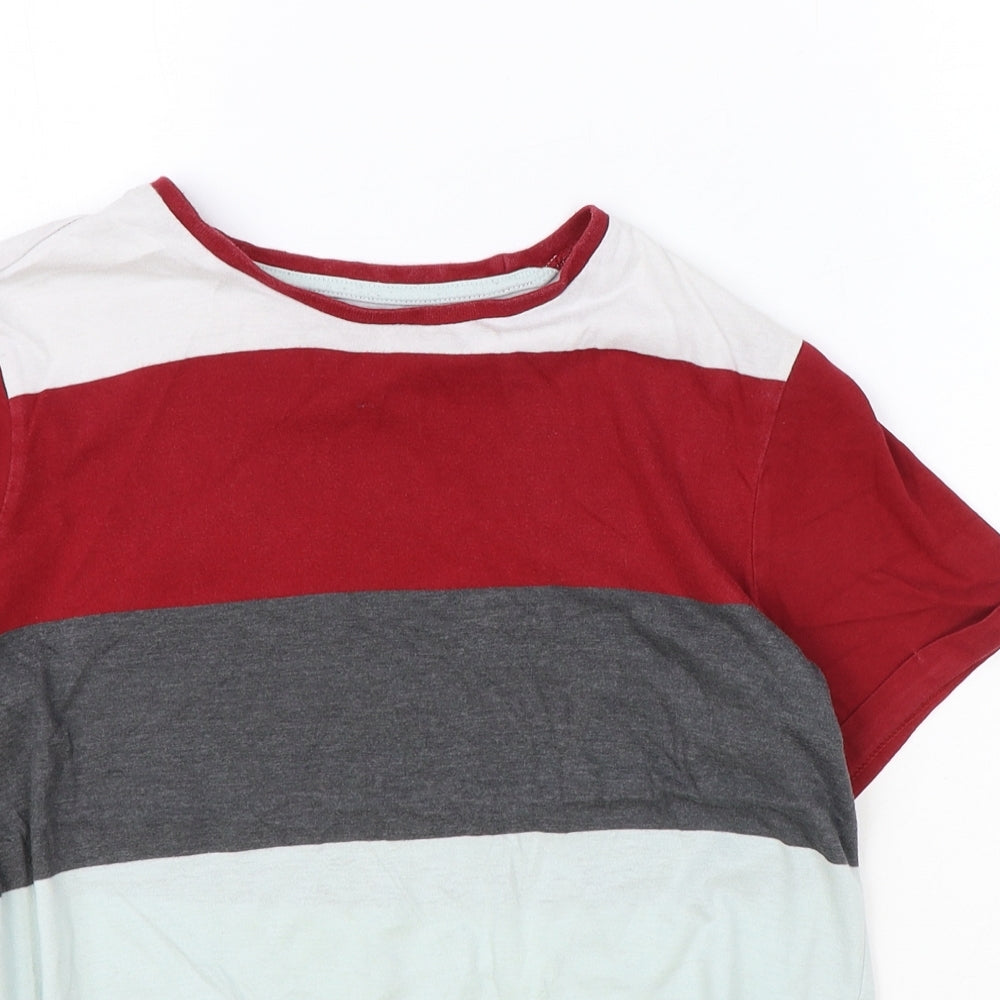F&F Boys Multicoloured Striped Polyester Basic T-Shirt Size 11-12 Years Round Neck Pullover