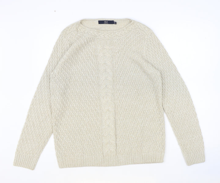 ISLE Womens Brown Round Neck Acrylic Pullover Jumper Size M