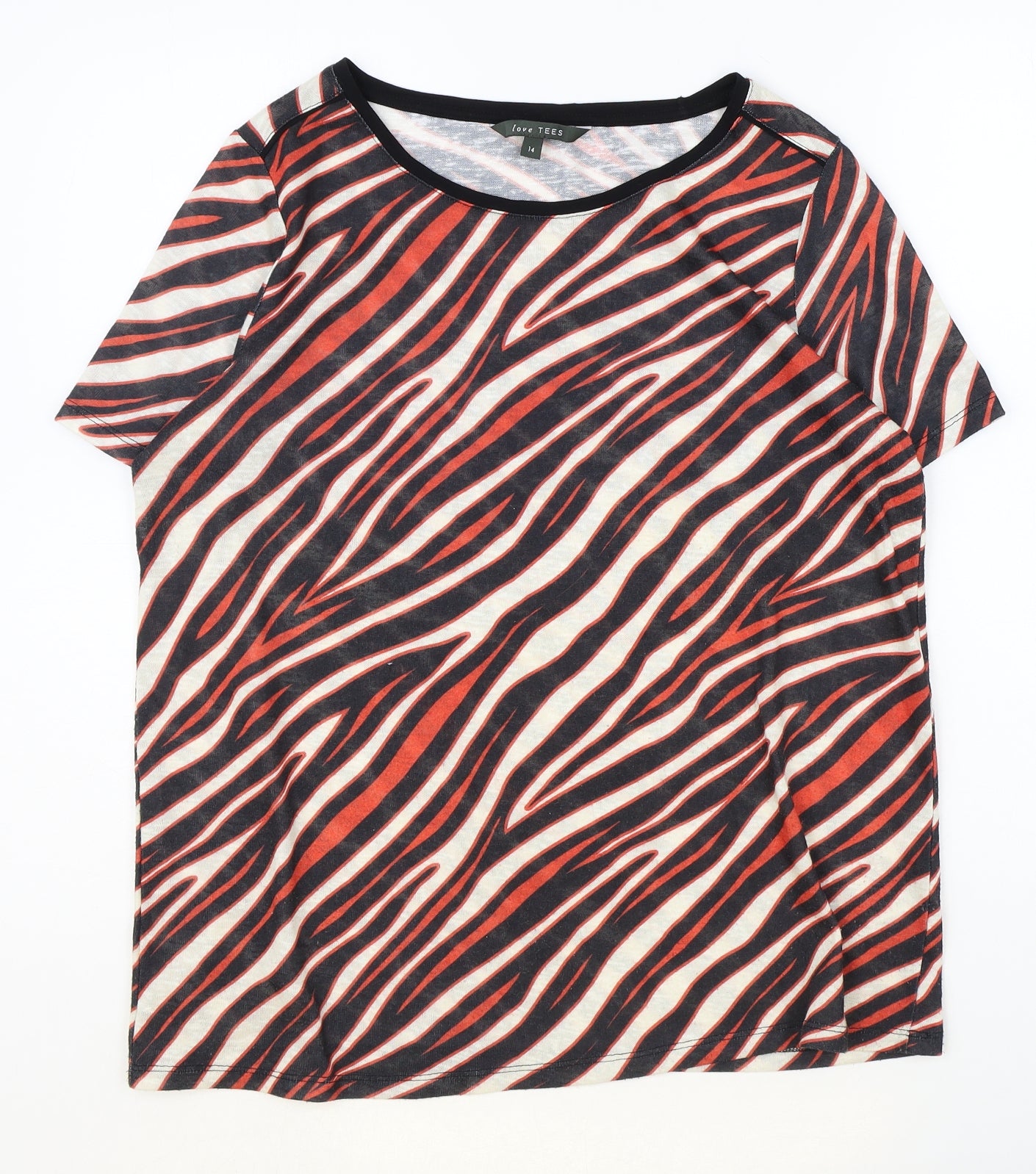 Love Tees Womens Multicoloured Animal Print Polyester Basic T-Shirt Size 14 Round Neck - Tiger Print