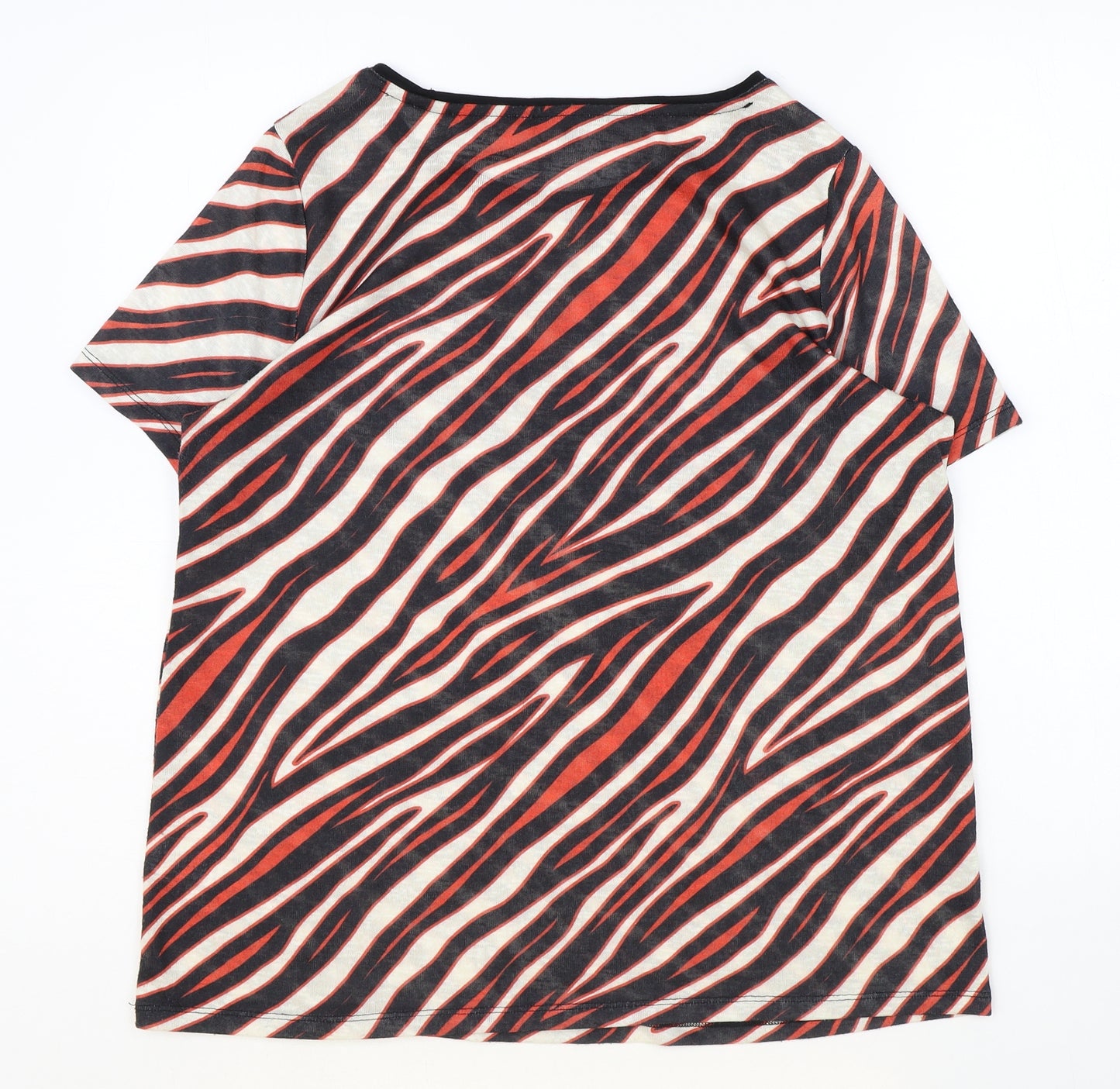 Love Tees Womens Multicoloured Animal Print Polyester Basic T-Shirt Size 14 Round Neck - Tiger Print