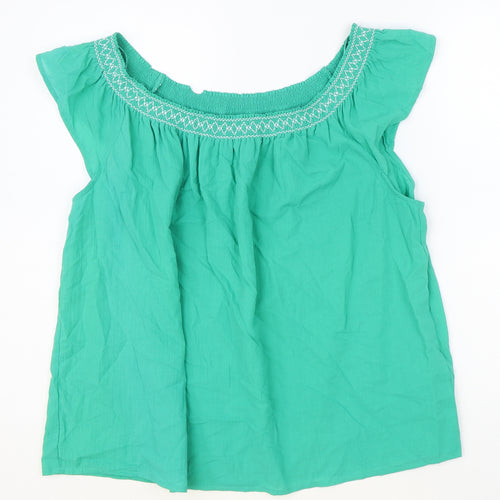 Marks and Spencer Womens Green 100% Cotton Basic T-Shirt Size 8 Off the Shoulder