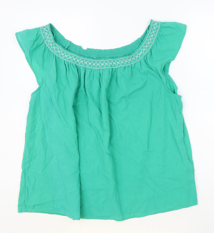 Marks and Spencer Womens Green 100% Cotton Basic T-Shirt Size 8 Off the Shoulder