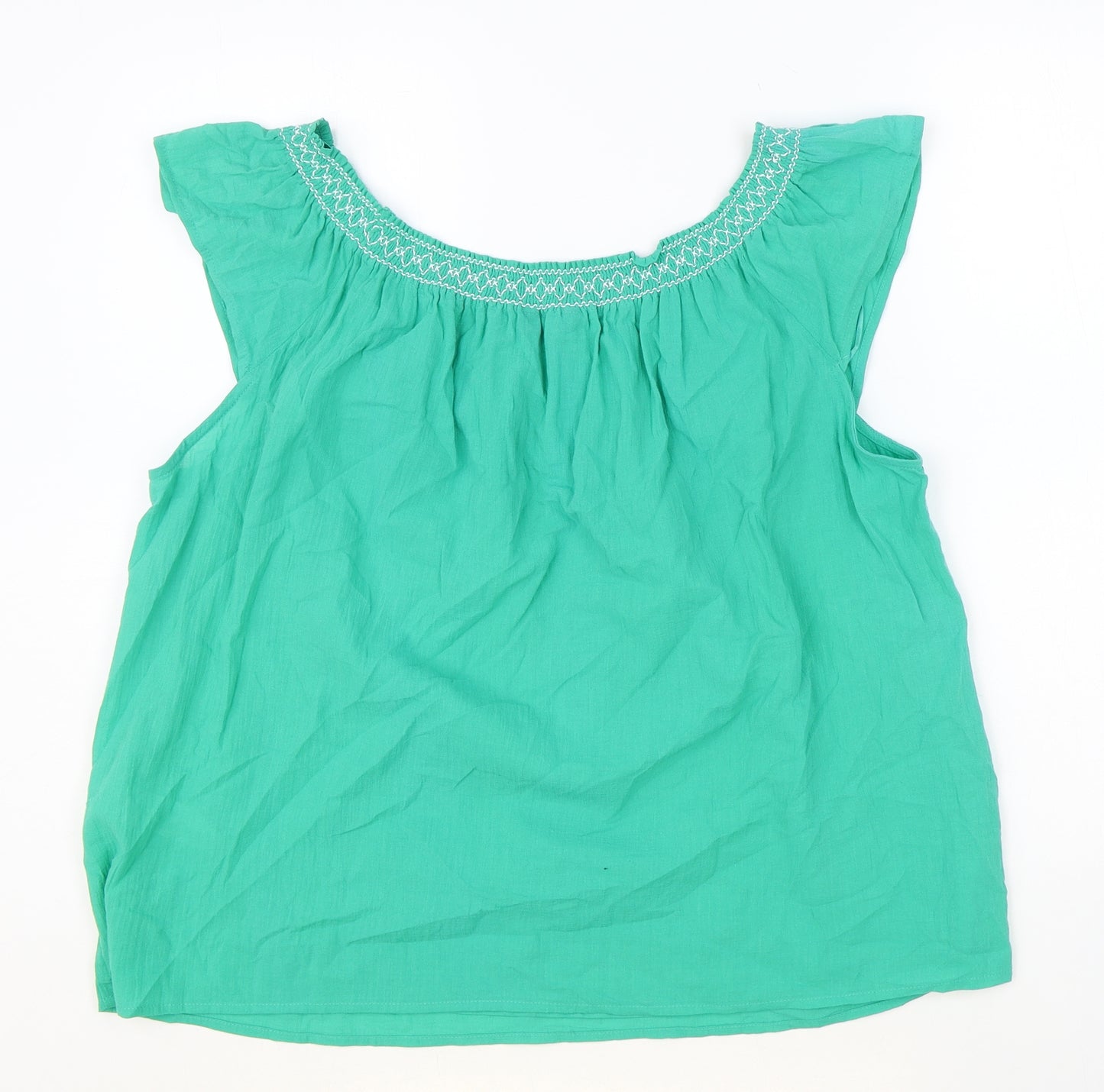 Marks and Spencer Womens Green 100% Cotton Basic T-Shirt Size 8 Off the Shoulder
