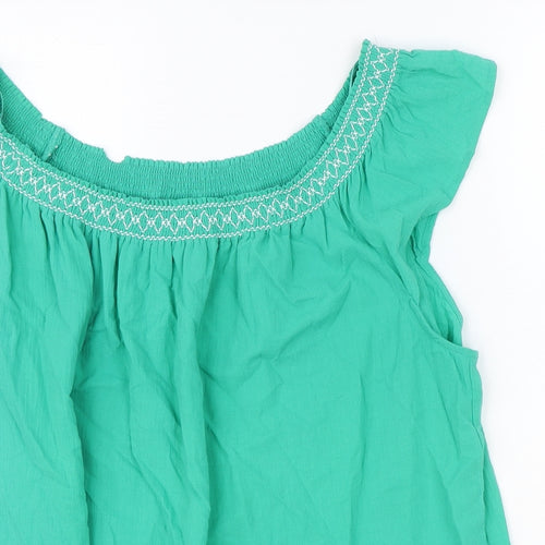 Marks and Spencer Womens Green 100% Cotton Basic T-Shirt Size 8 Off the Shoulder