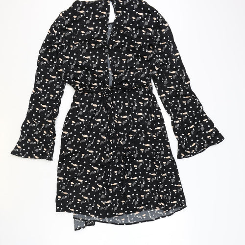Oliver Bonas Womens Black Geometric Viscose Fit & Flare Size 8 Round Neck Zip