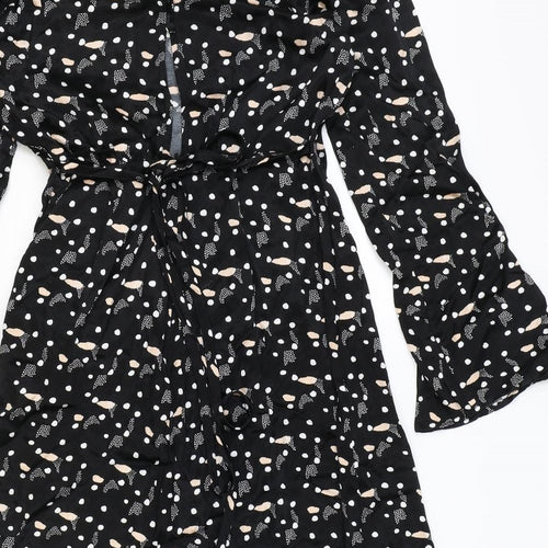 Oliver Bonas Womens Black Geometric Viscose Fit & Flare Size 8 Round Neck Zip