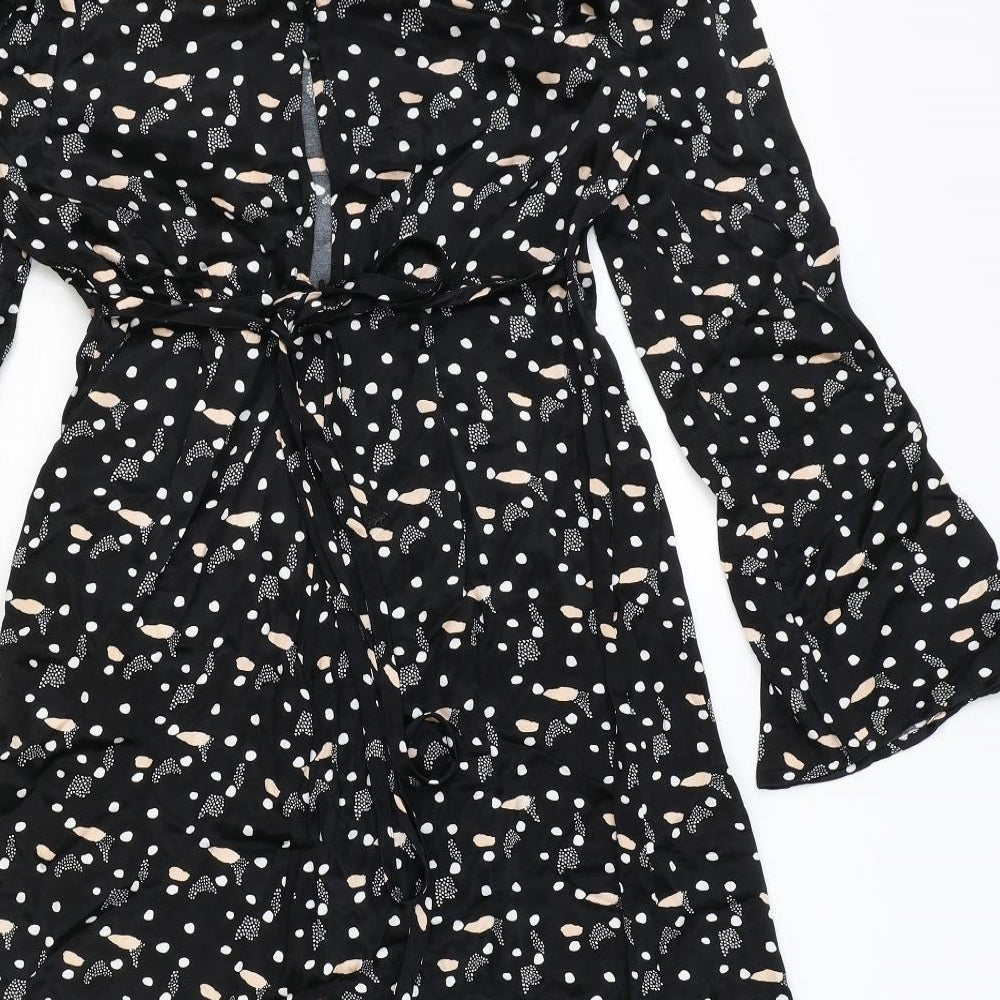 Oliver Bonas Womens Black Geometric Viscose Fit & Flare Size 8 Round Neck Zip