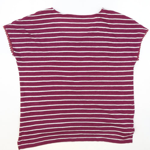 Bonmarché Womens Purple Striped Polyester Basic T-Shirt Size 12 Round Neck