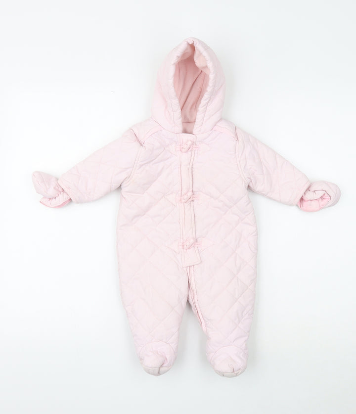 Mothercare Pink Quilted Snowsuit Size 3-6 Months Zip