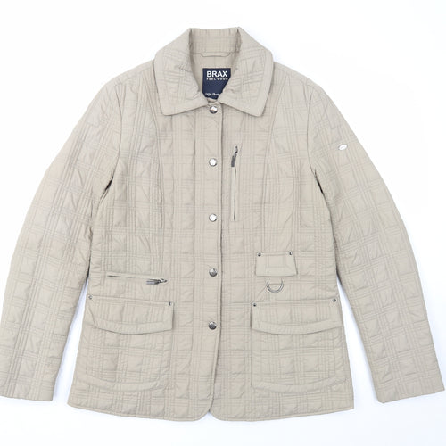 BRAX Womens Beige Geometric Jacket Size 14 Zip