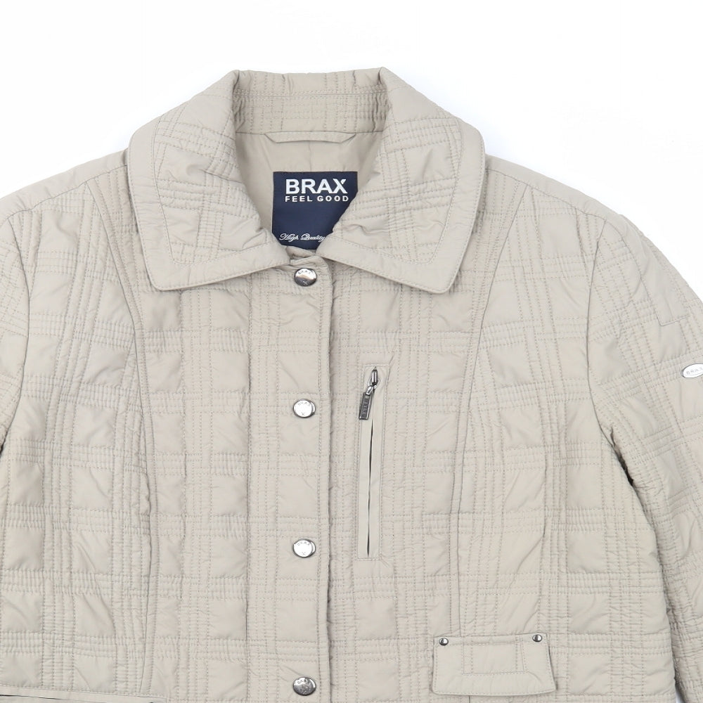 BRAX Womens Beige Geometric Jacket Size 14 Zip