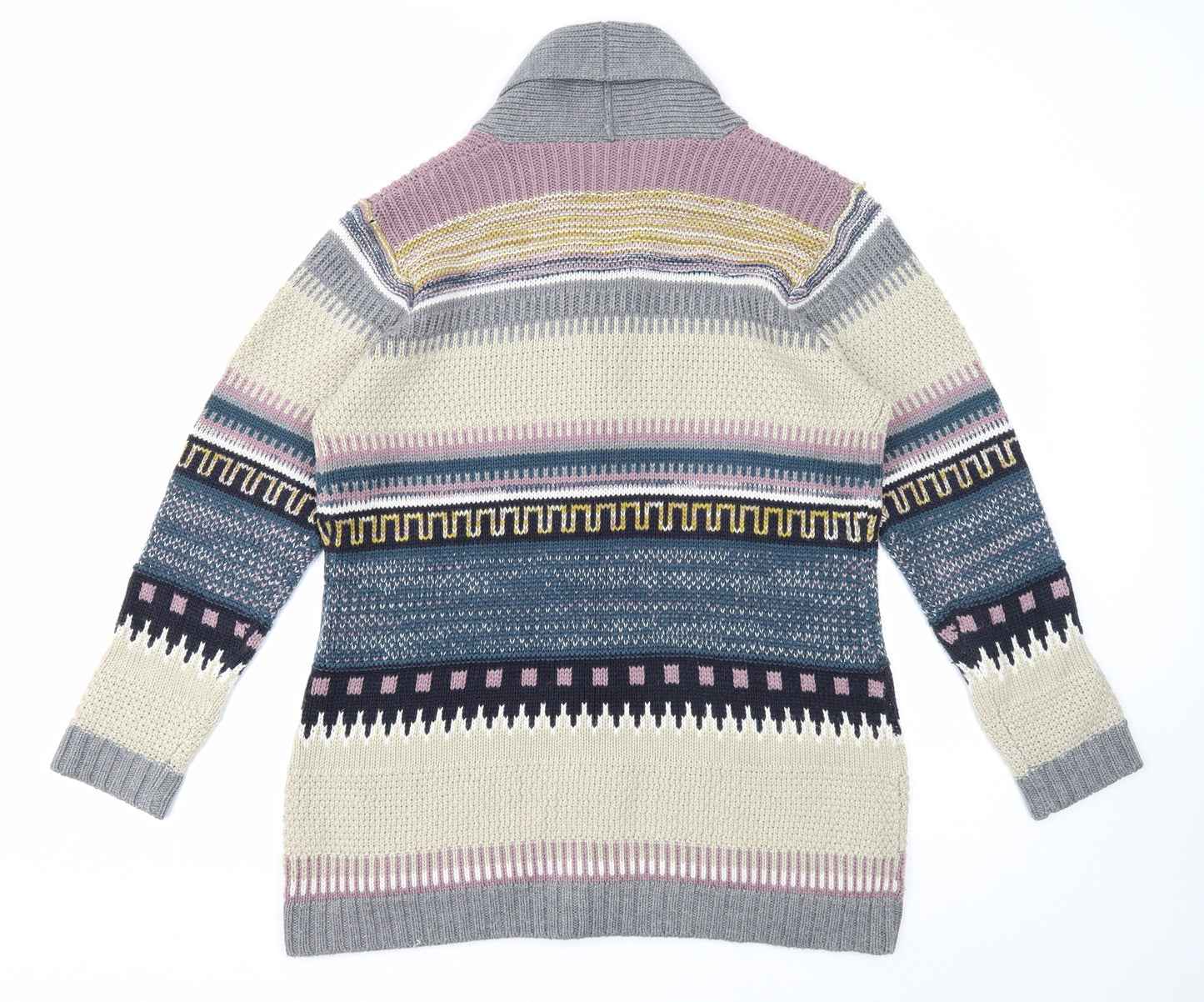 Cotton Traders Womens Multicoloured Collared Geometric Acrylic Cardigan Jumper Size 18