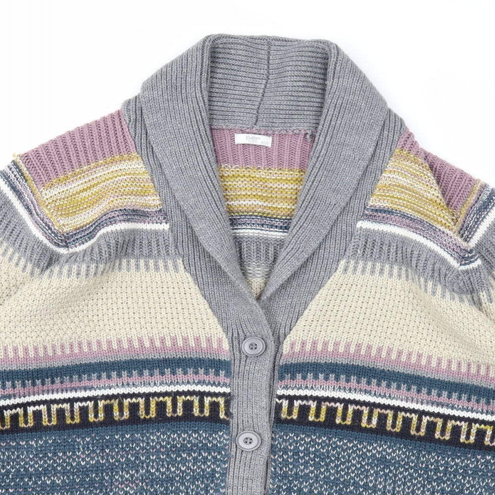 Cotton Traders Womens Multicoloured Collared Geometric Acrylic Cardigan Jumper Size 18