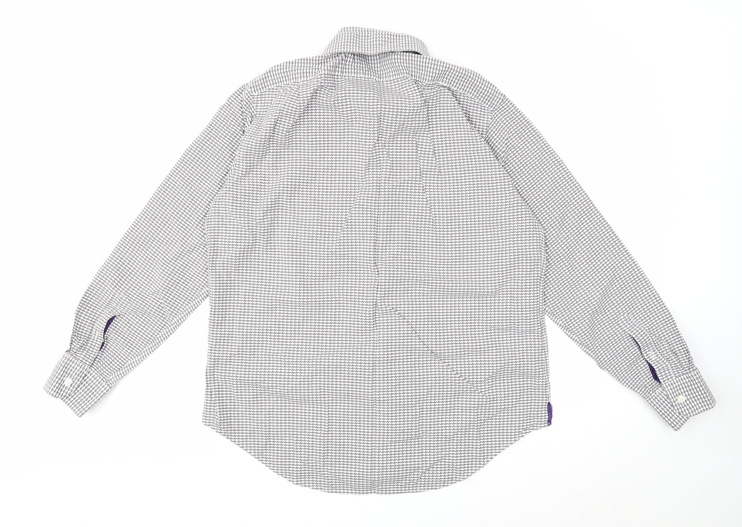 Collezione Mens White Geometric Cotton Button-Up Size L Collared Button - Houndstooth