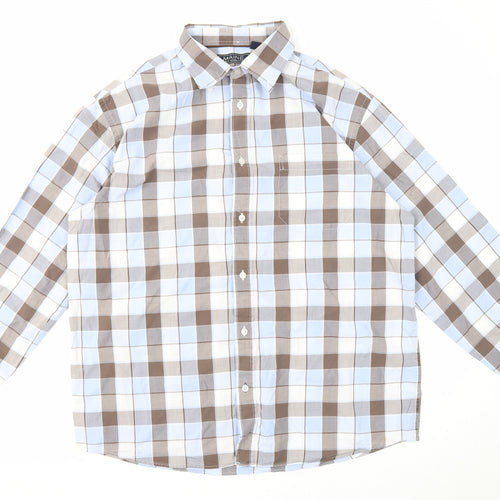 Maine New England Mens Blue Plaid Cotton Button-Up Size L Collared Button