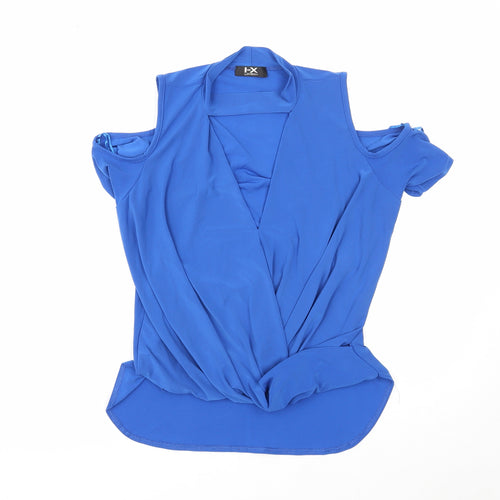 IX London Womens Blue Polyester Basic Blouse Size 12 V-Neck - Cold Shoulder
