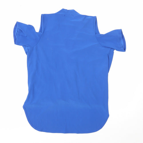 IX London Womens Blue Polyester Basic Blouse Size 12 V-Neck - Cold Shoulder