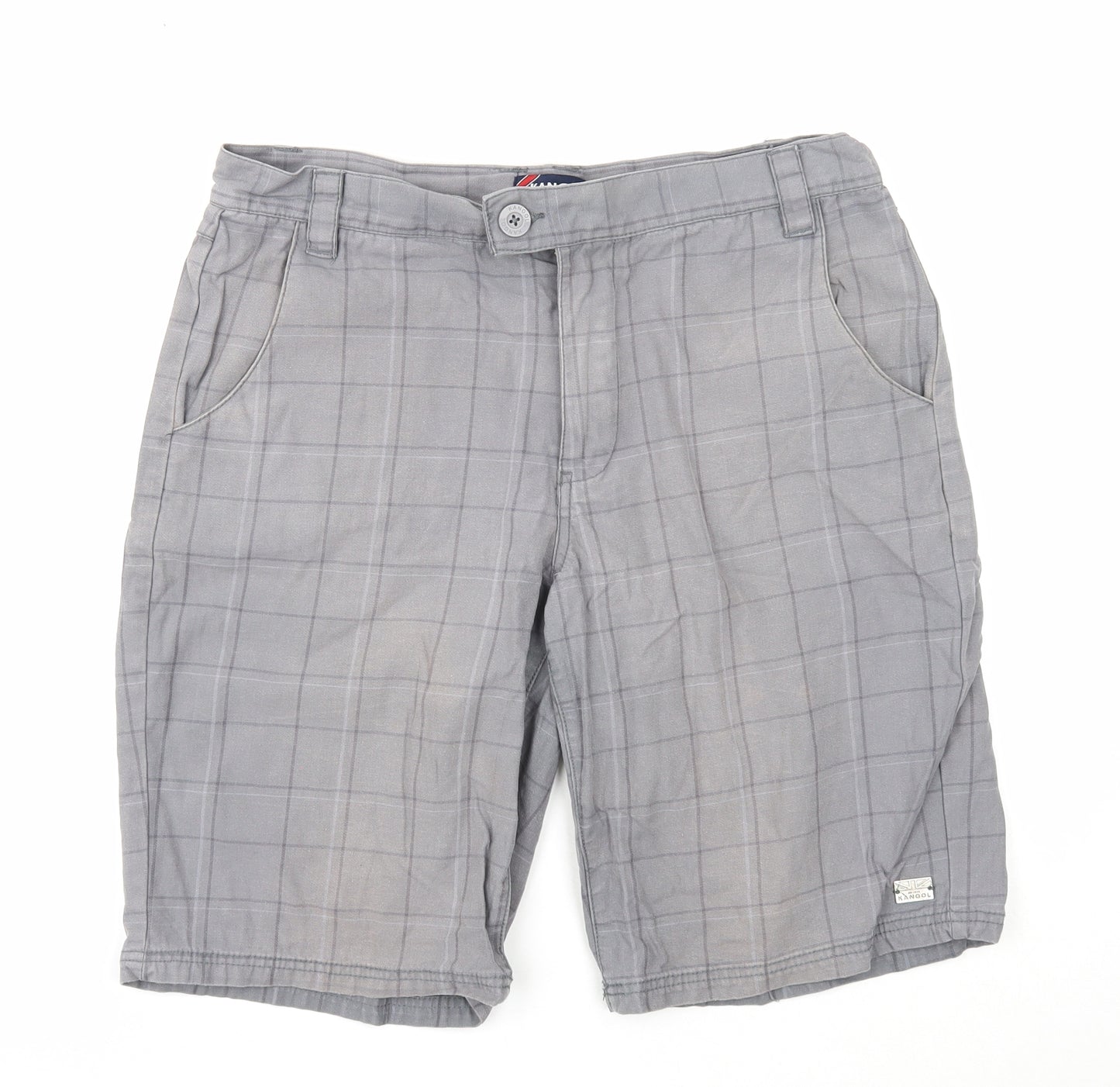 Kangol Mens Grey Plaid Cotton Chino Shorts Size M Regular Zip
