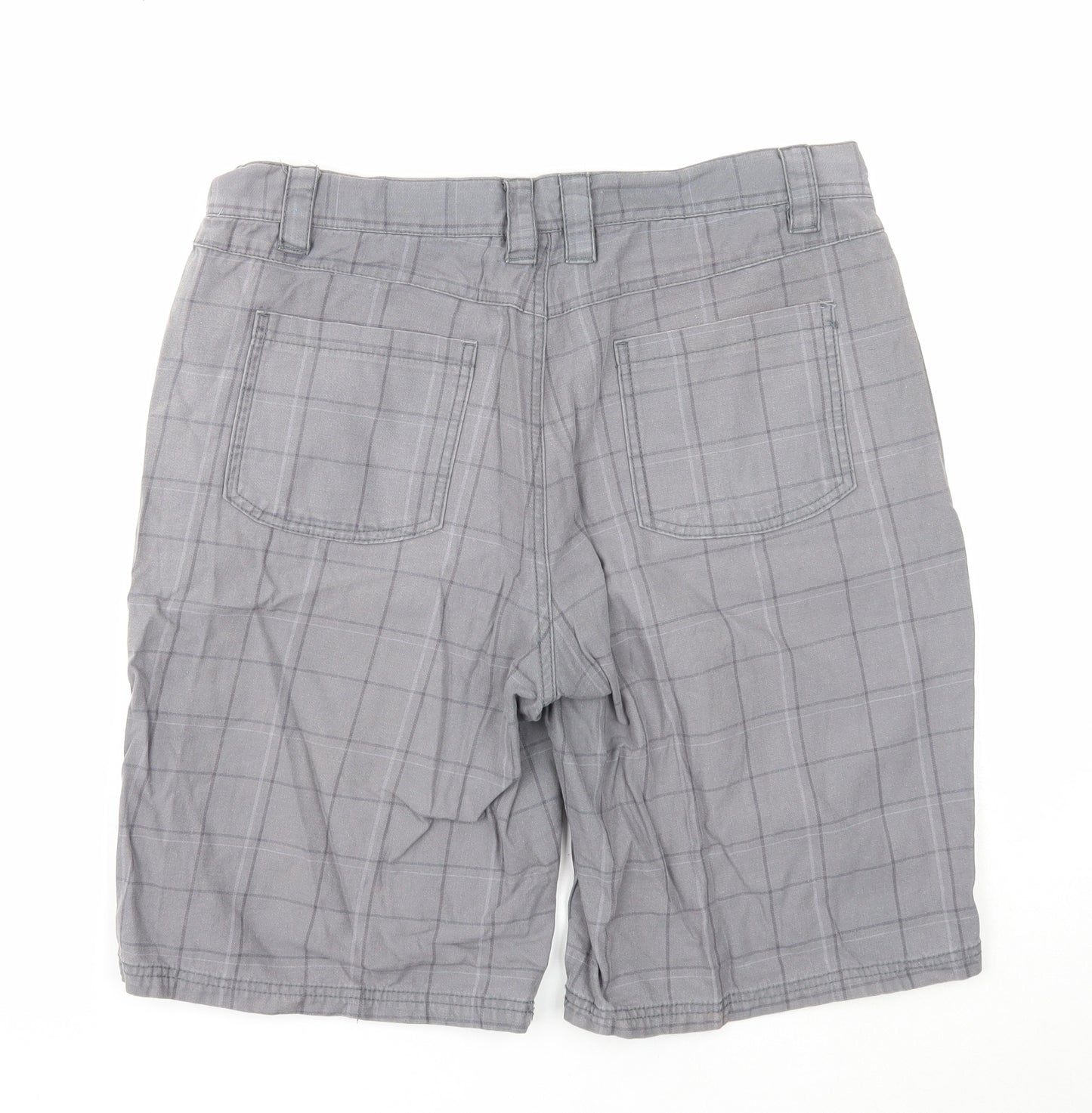 Kangol Mens Grey Plaid Cotton Chino Shorts Size M Regular Zip