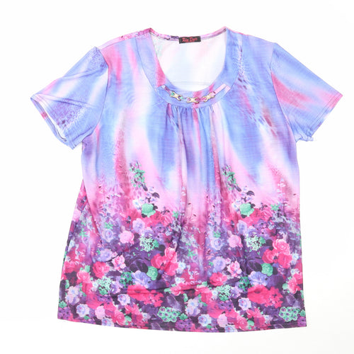 Xin Da Womens Multicoloured Geometric Polyester Basic T-Shirt Size 2XL Round Neck