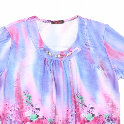 Xin Da Womens Multicoloured Geometric Polyester Basic T-Shirt Size 2XL Round Neck