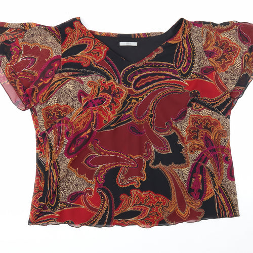 Marks and Spencer Womens Multicoloured Geometric Polyester Cropped Blouse Size 24 V-Neck