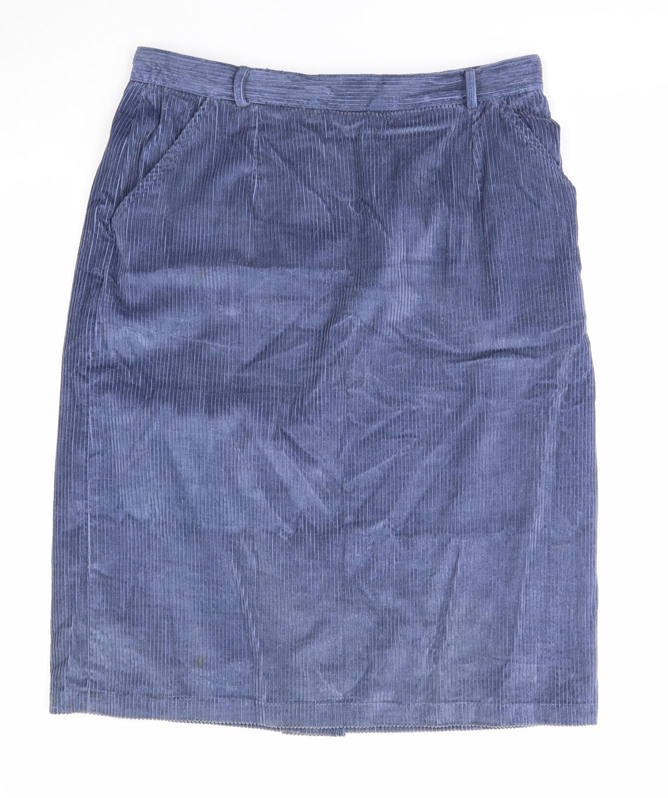 Preworn Womens Blue Cotton Straight & Pencil Skirt Size 20 Button