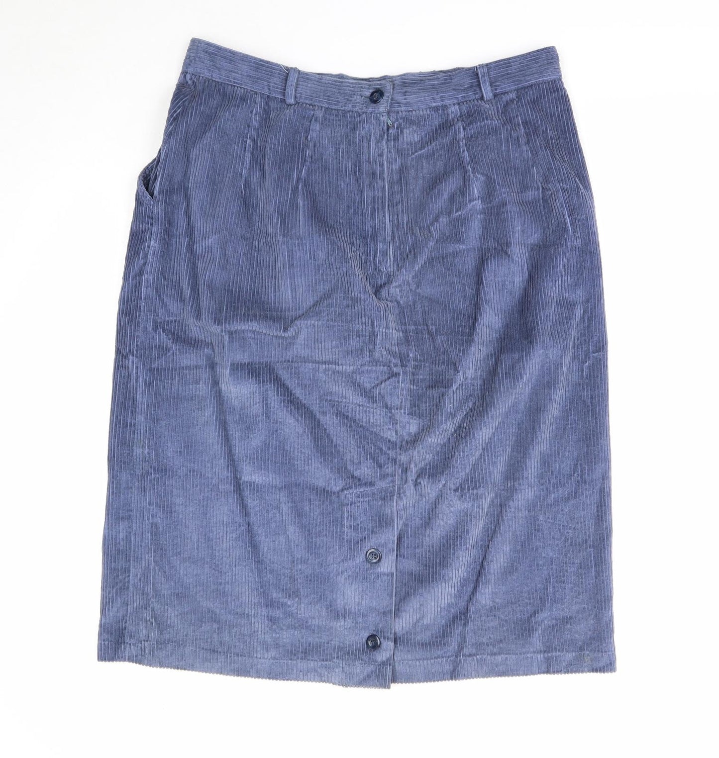 Preworn Womens Blue Cotton Straight & Pencil Skirt Size 20 Button