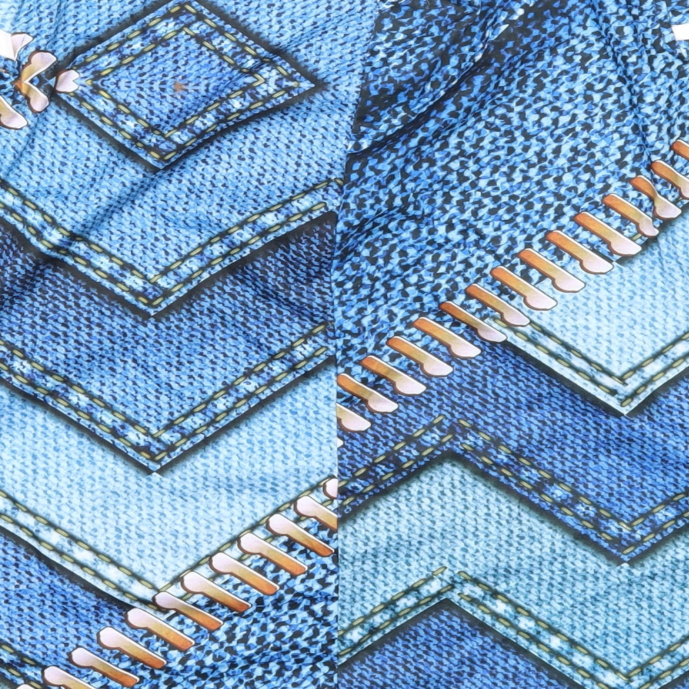 Chic Me Womens Blue Geometric Polyester Basic T-Shirt Size S V-Neck - Cold Shoulder