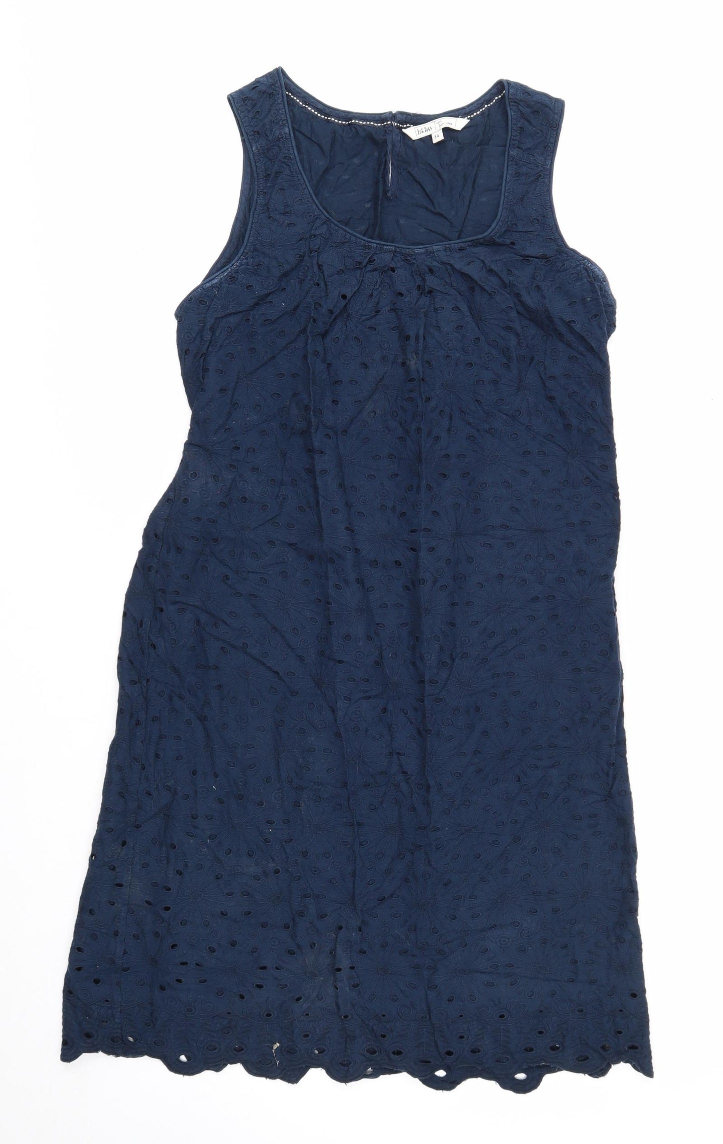 Fat Face Womens Blue Geometric Cotton Tank Dress Size 14 Scoop Neck Zip