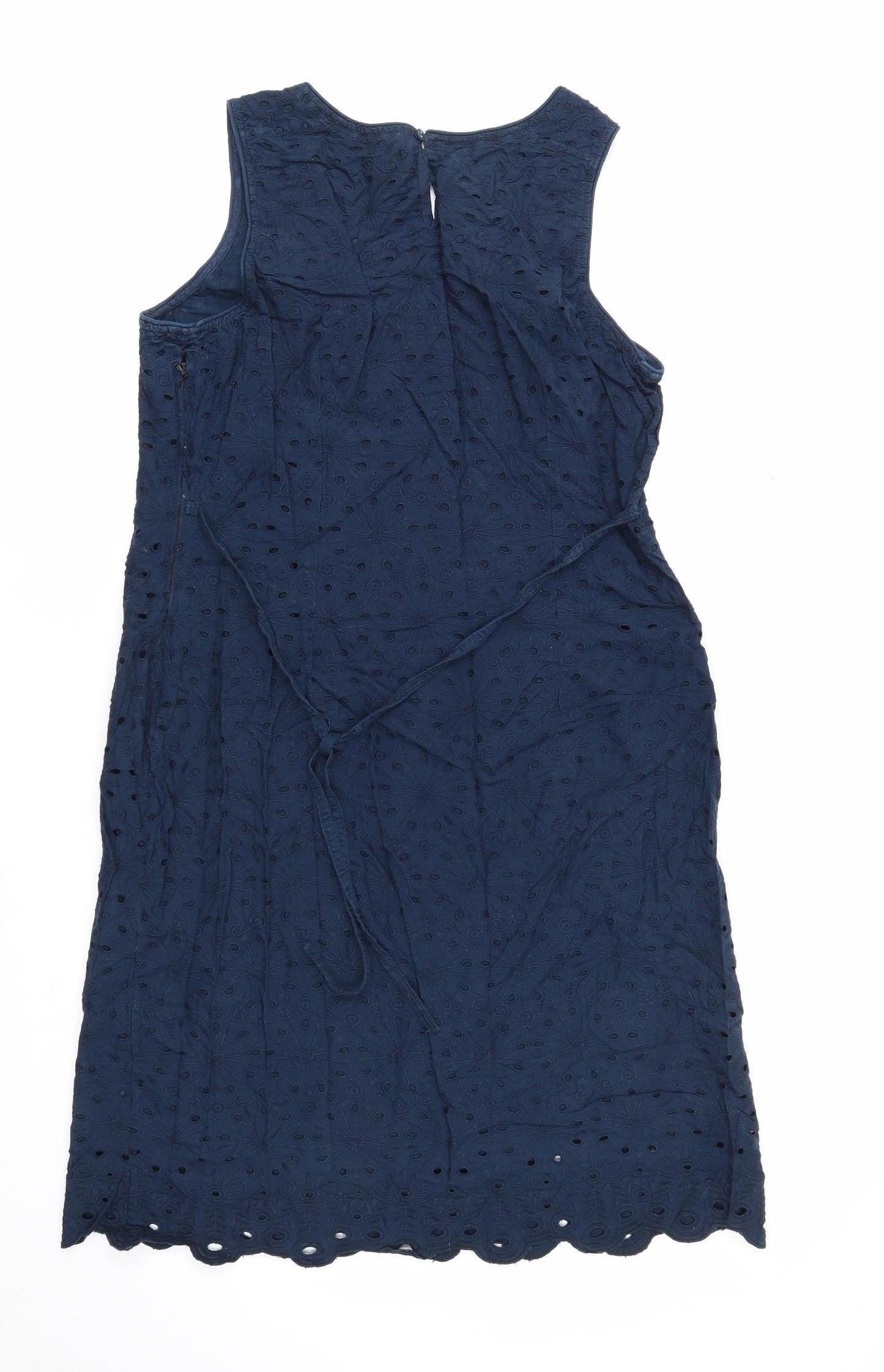 Fat Face Womens Blue Geometric Cotton Tank Dress Size 14 Scoop Neck Zip