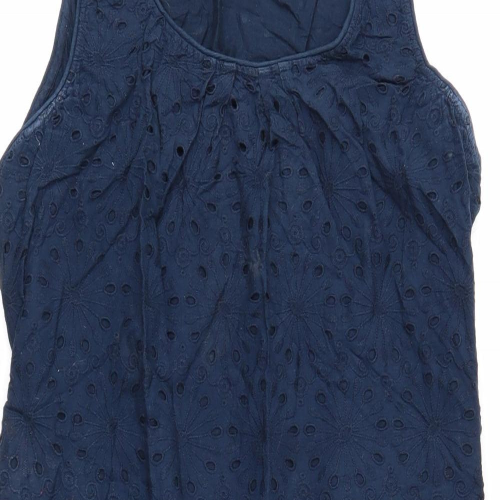 Fat Face Womens Blue Geometric Cotton Tank Dress Size 14 Scoop Neck Zip