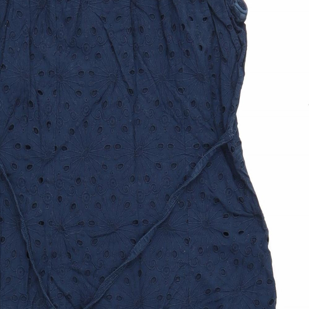 Fat Face Womens Blue Geometric Cotton Tank Dress Size 14 Scoop Neck Zip