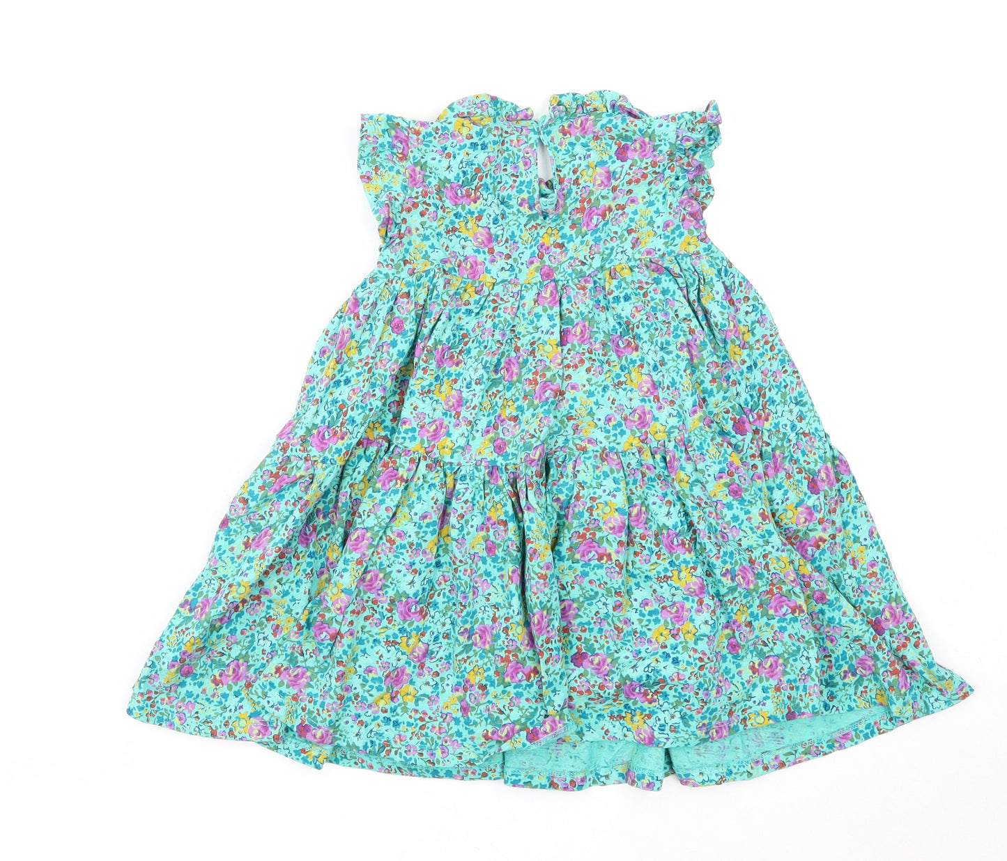 NEXT Girls Green Floral Cotton Skater Dress Size 24 Months Round Neck Button