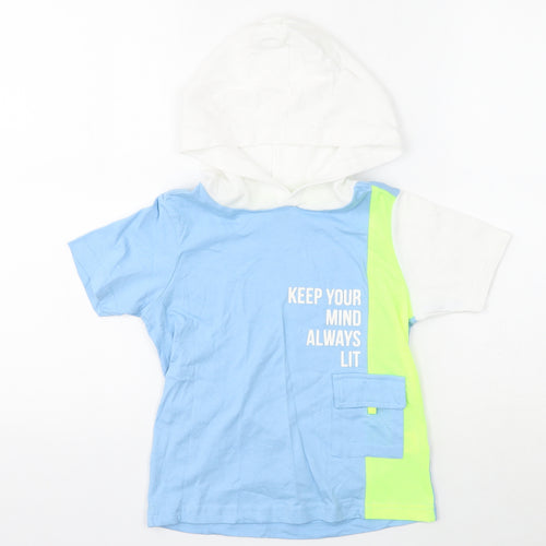 Hop Boys Blue Cotton Basic T-Shirt Size 6-7 Years Round Neck Pullover