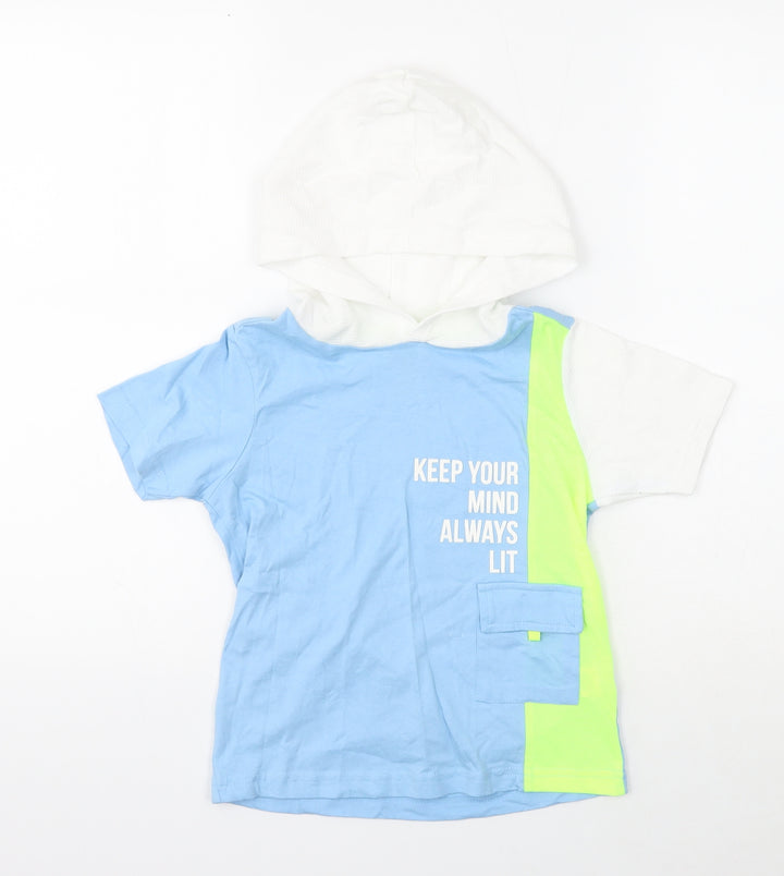 Hop Boys Blue Cotton Basic T-Shirt Size 6-7 Years Round Neck Pullover