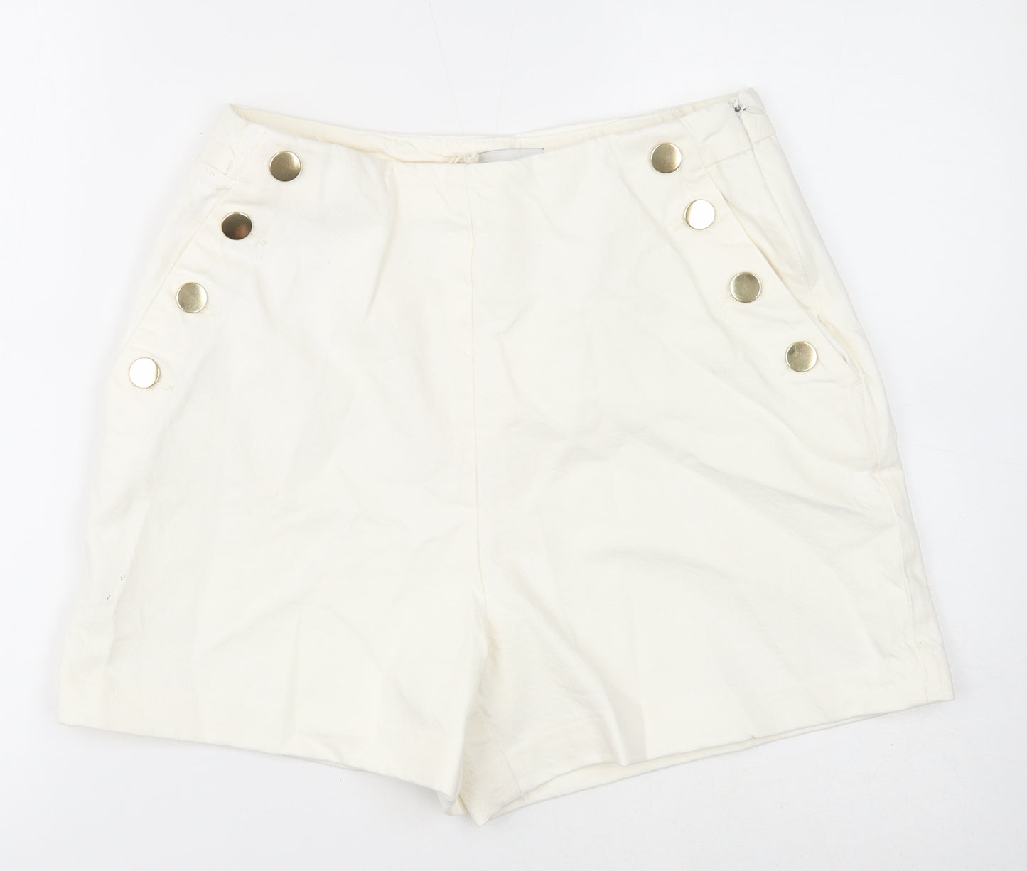 NEXT Womens White Cotton Sailor Shorts Size 12 Regular Zip