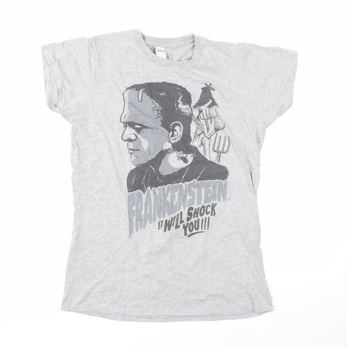 Gildan Womens Grey Cotton Basic T-Shirt Size XL Round Neck - Frankenstein Print