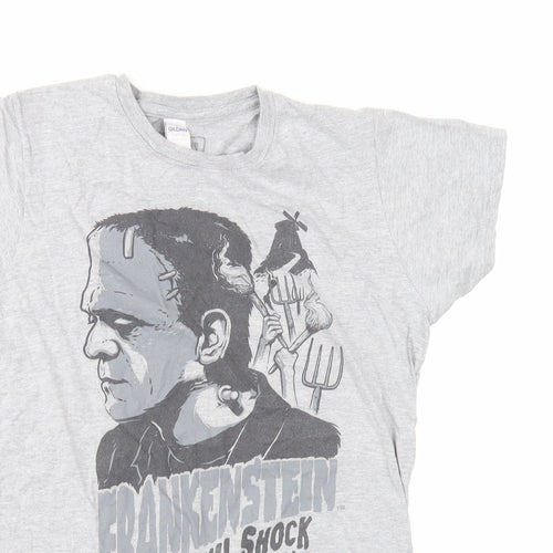 Gildan Womens Grey Cotton Basic T-Shirt Size XL Round Neck - Frankenstein Print