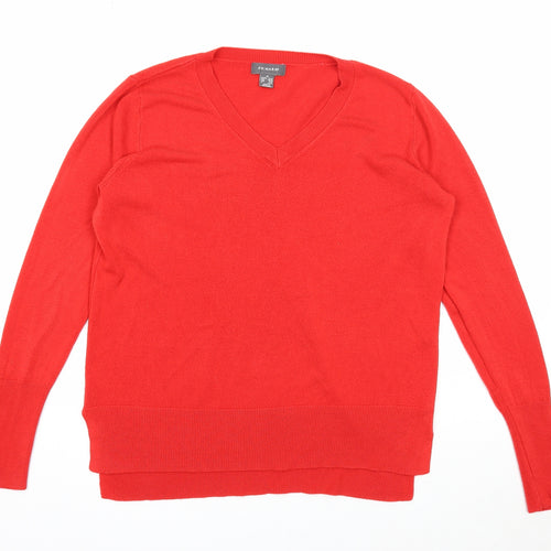 Primark Womens Red V-Neck Acrylic Pullover Jumper Size 12